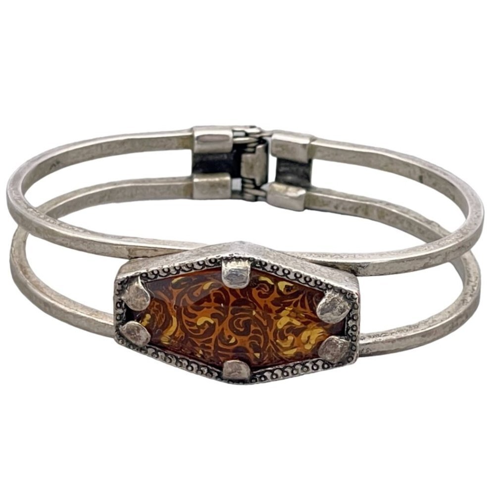 Silver Hinged Double Cuff Bangle Bracelet - image 1